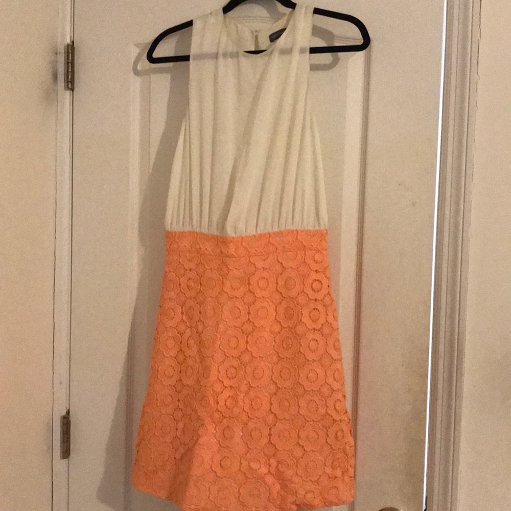 Vince Camuto White and Peach Floral Lace Dress
